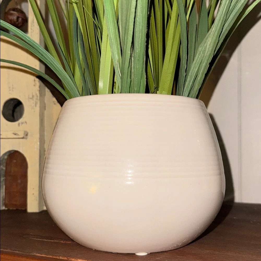 17” Artificial Green Grass Plant in White Planter Pot Home Accent & Decor